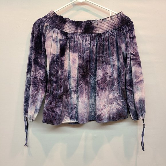 American Eagle Crop Top Off Shoulder Velour Tie Dye Shirt Womens Extra Small - Picture 5 of 9
